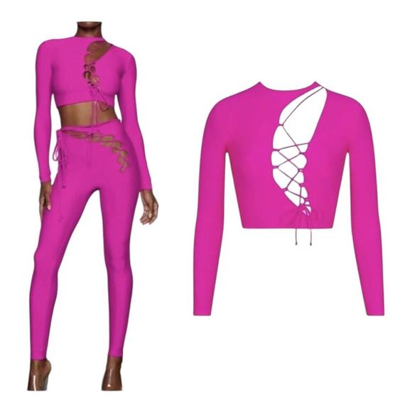 Skims Fits Everybody Cut Out Fuchsia/Barbie Pink Long Sleeve Crop Top/Shirt |NEW - Picture 5 of 11